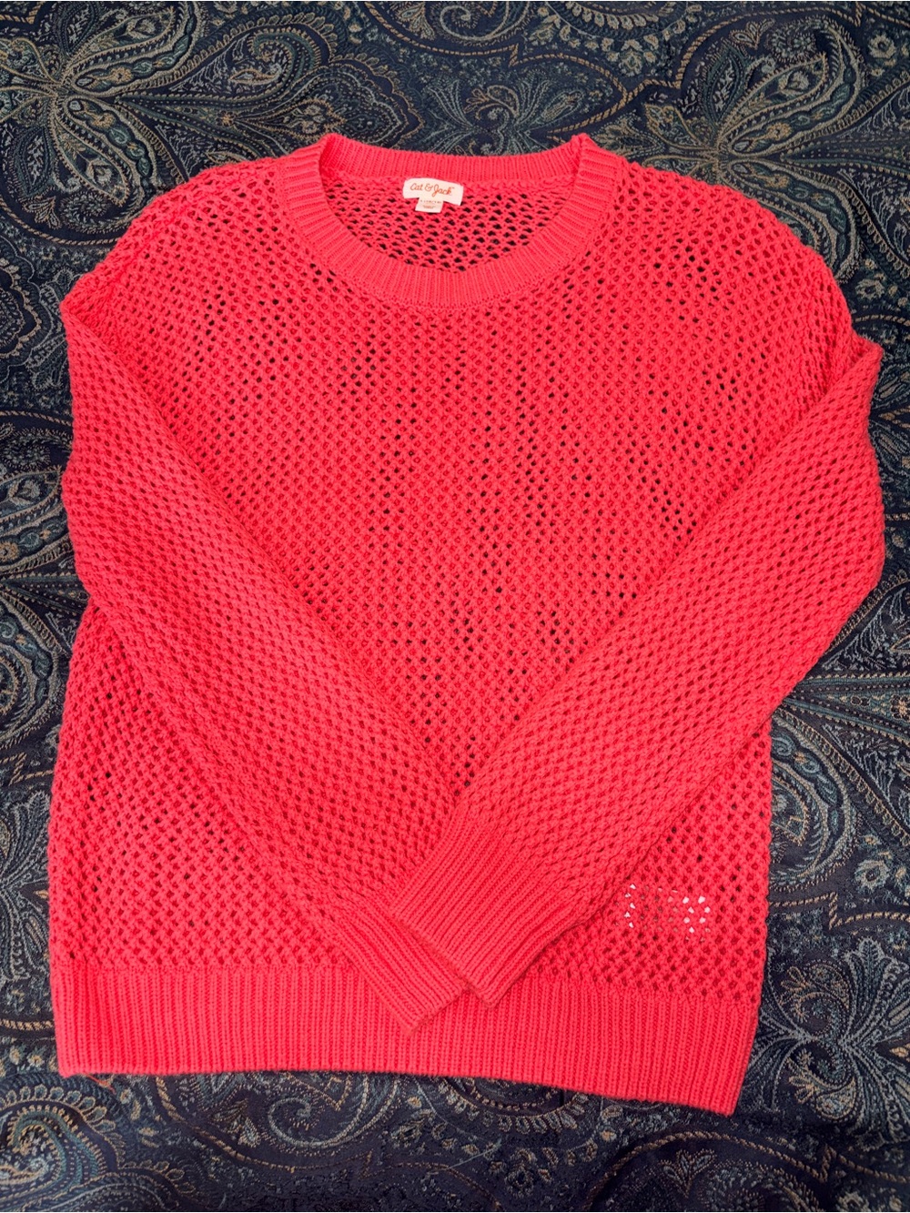 Cat & Jack Open-Knit Sweater in Bright Coral Pink